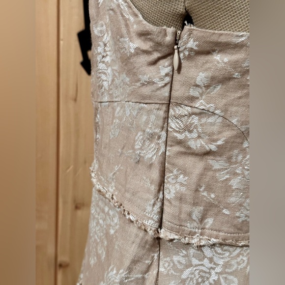 NEW NWT Anthropologie Corset Seamed Mini Cotton Linen Beige Flower Floral Dress - Picture 9 of 12